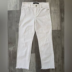 Liverpool Los Angeles Crop Straight White Distressed Jeans 2/26 Raw Hem